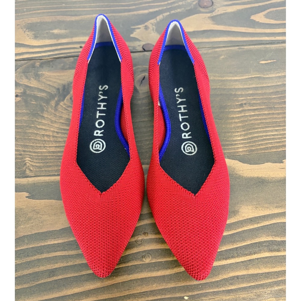 Rothys The Point Flats Womens 6 Red Knit Pointed Toe Ballet Shoes